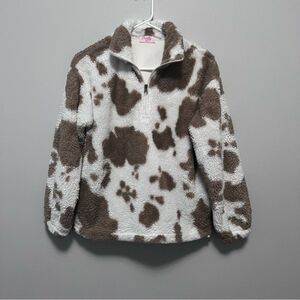 Pink Lily Cozy Cow Print Pullover Fleece Size XS